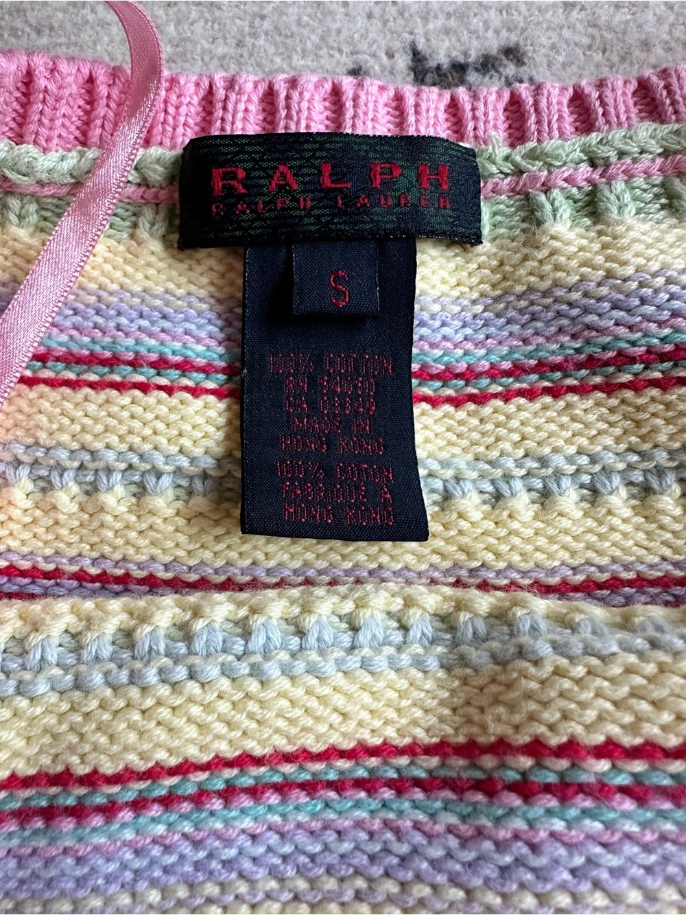 Ralph Lauren Pastel Striped Knit Tank Top - Pink, Yellow & Green - Picture 3 of 4
